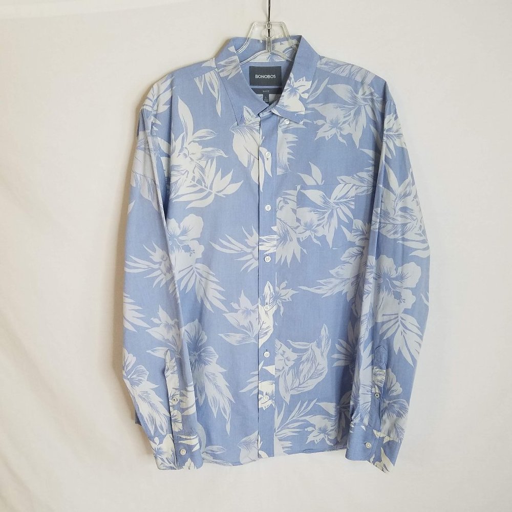 Bonobos‎ Blue Floral Button Front Long Sleeve Shirt SLIM FIT Men's Size Large